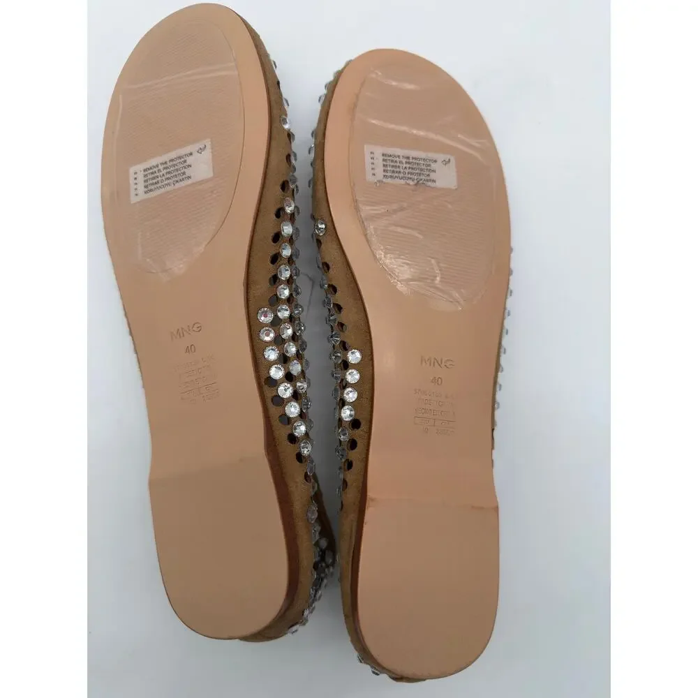 MNG Mango Glam Rhinestone Die Cut Ballet Casual Cream Elegant Flats EU 40 US 9 - Picture 7 of 8